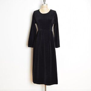 vintage 90s babydoll dress black velvet long sleeve goth grunge long maxi L